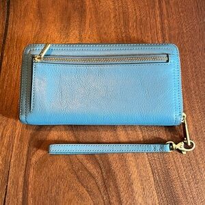 Fossil Blue Leather Wristlet Wallet